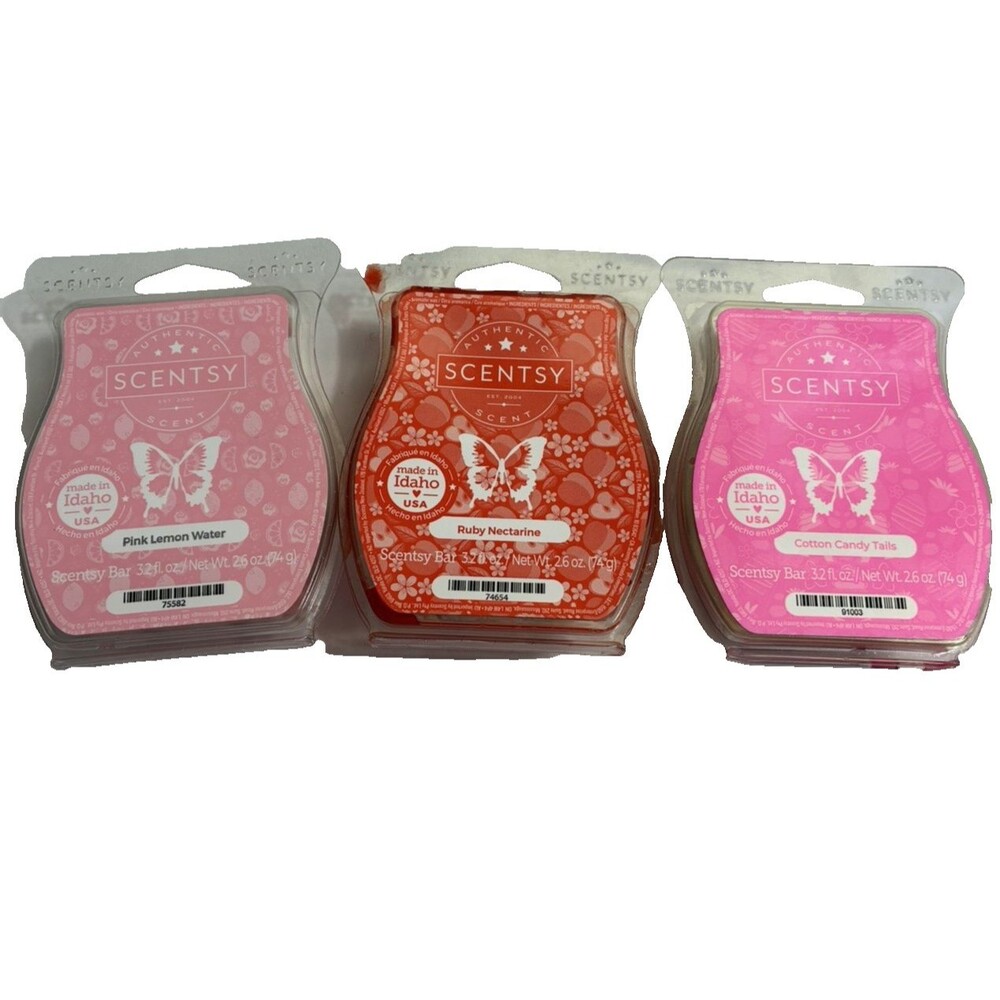 Scentsy Wax Bars Lot of 3 Pink Lemon Water Cotton Candy Tails Ruby Nectarine New